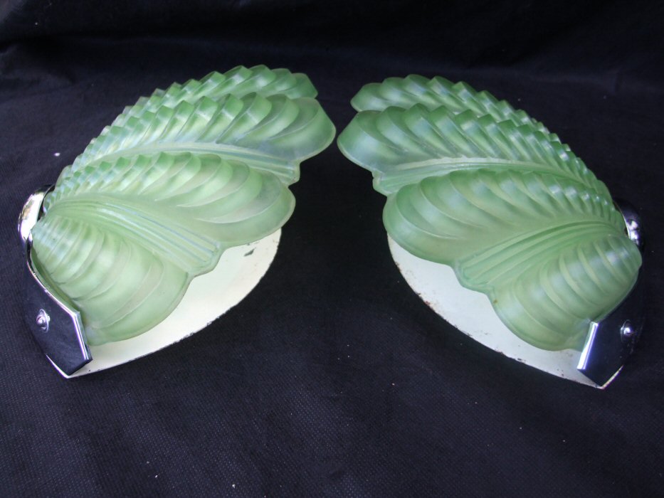 Pair of Soft Green Art Deco Shell Wall Lights 