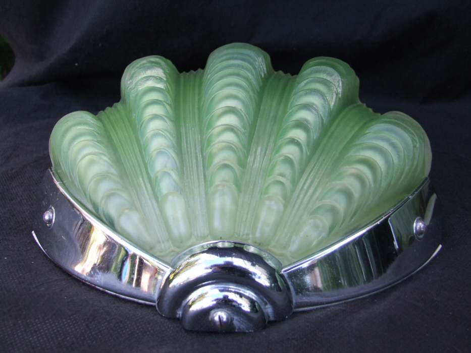 Pair of Soft Green Art Deco Shell Wall Lights 