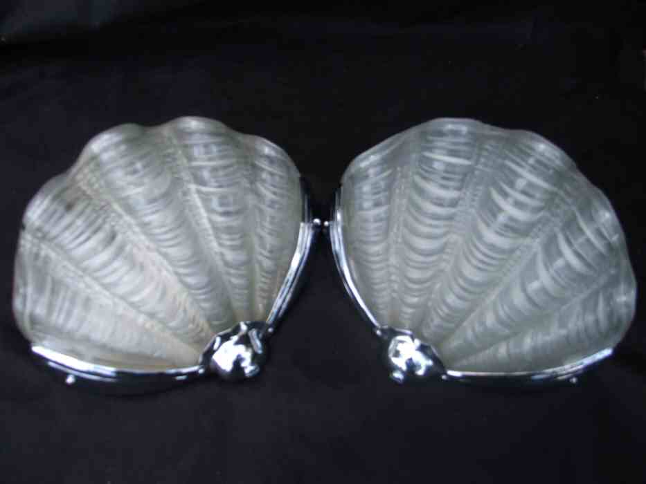 Pair of Opaque Art Deco Shell Wall Lights 