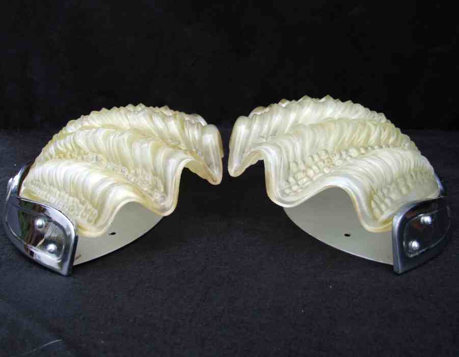 Pair of Soft Lemon Art Deco Shell Wall Lights 