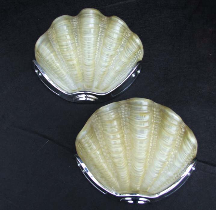 Pair of Soft Lemon Art Deco Shell Wall Lights 