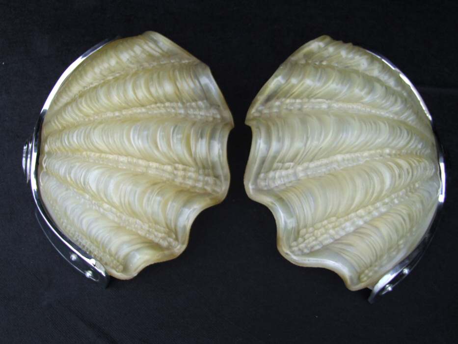 Pair of Soft Lemon Art Deco Shell Wall Lights 