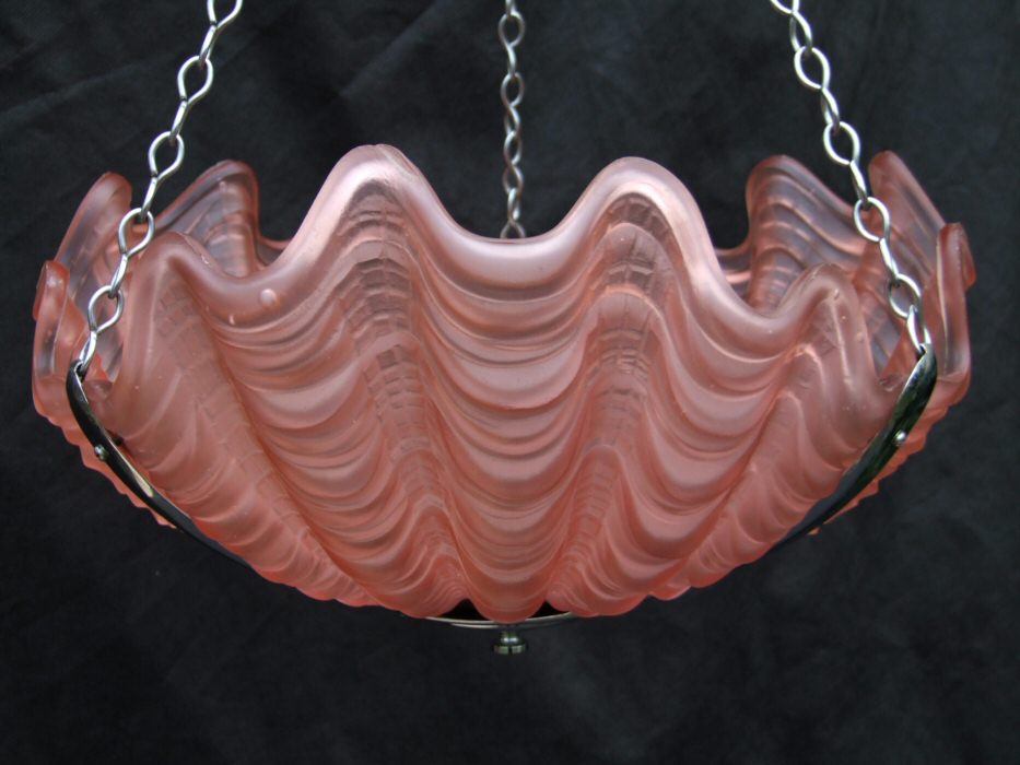 Art Deco Cranberry Shell Ceiling Light