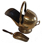 antique brass coal skuttle and shuvel