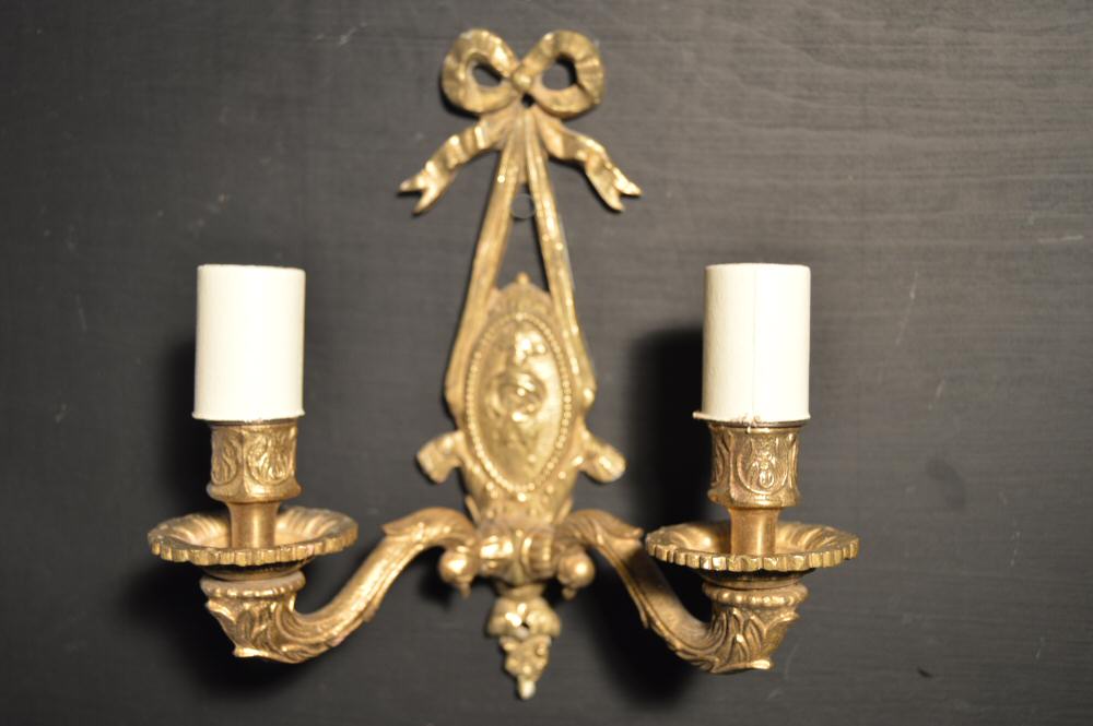 A Pair of Double Arm Brass Wall Lights 