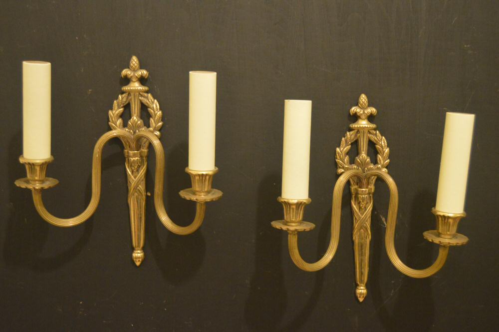 Pair of Mid Edwardian  Double Arm Roccoco Style Cast Brass Wall Lights 