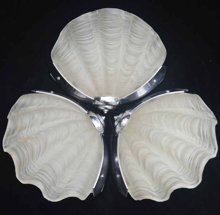 Set of 3 Opaque Art Deco Shell Wall Lights 