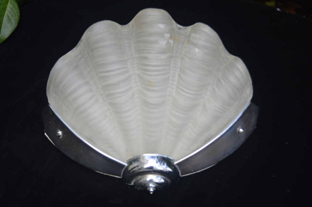 Set of 3 Opaque Art Deco Shell Wall Lights 