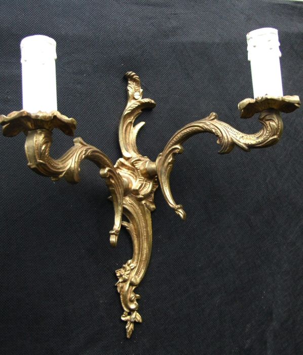 Pair of Mid 20th Century Double Arm Louis Style Roccoco Brass Wall Lights
