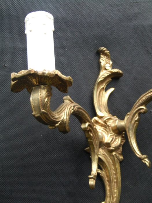 Pair of Mid 20th Century Double Arm Louis Style Roccoco Brass Wall Lights