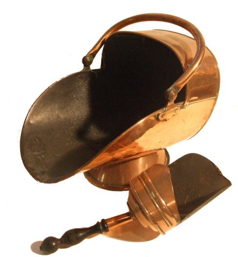 Georgian copper coal bin and shovel