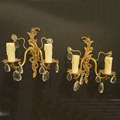 A Pair of Double Arm Cast Brass Roccoco Style Wall Lights 
