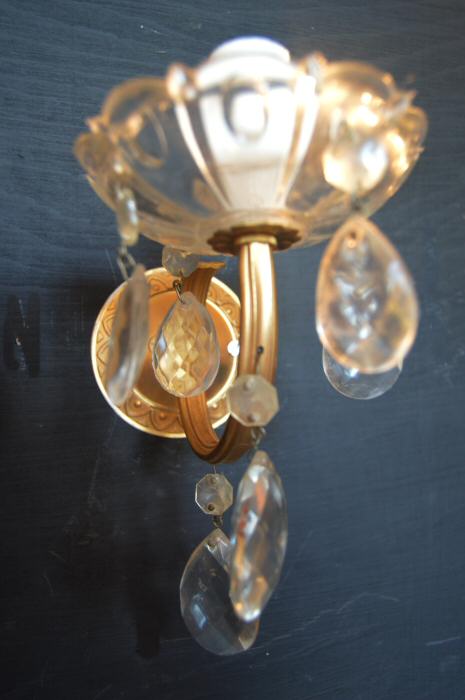 irca 1930 pretty pair of brass and crystal wall lights 