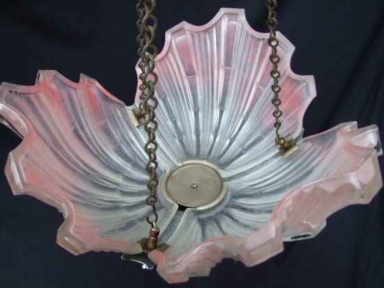 Art Deco Pink Opaque Shell Ceiling Light