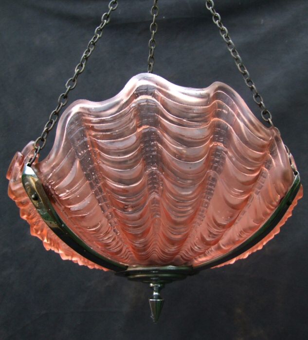 Art Deco Cranberry Shell Ceiling Light