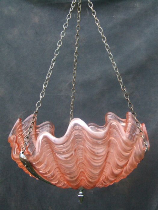 Art Deco Cranberry Shell Ceiling Light