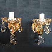 pair of 1930 brass and glass wall lights