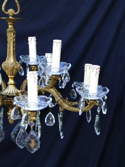 Circa 1930 Large Brass and Crystal 12 Bulb Chandelier