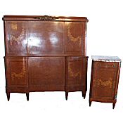 French Empire burr maple bed and bedside cabinet