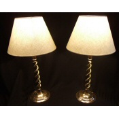pair of matching antique brass spiral twist table lamps