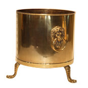 large antique brass log bin