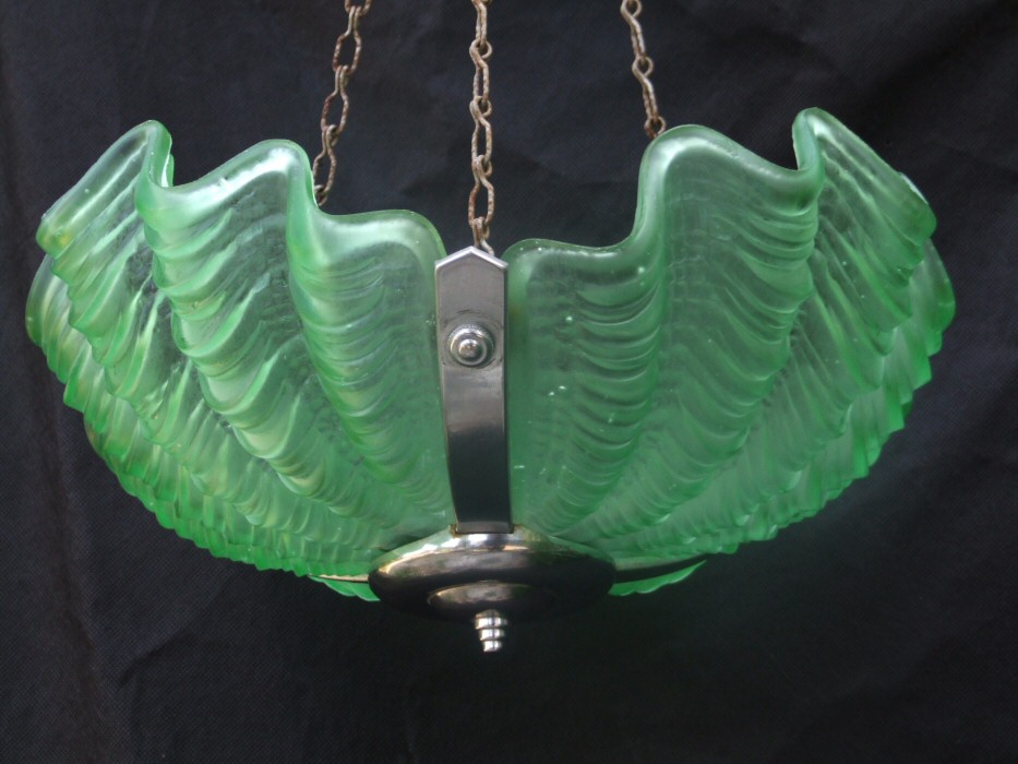 Soft Sea Green Art Deco Shell Ceiling Light