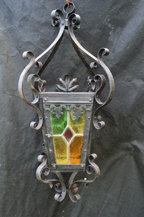 Late Victorian Wrought Iron Stained Glass Lantern