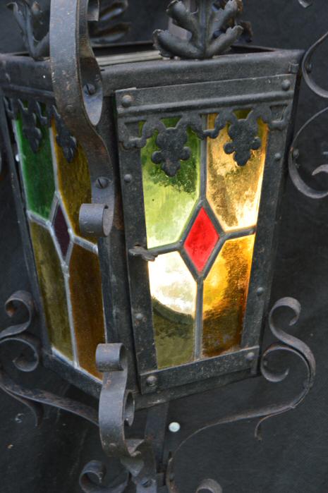 Late Victorian Wrought Iron Stained Glass Lantern