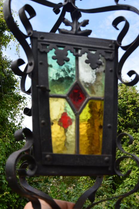 Late Victorian Wrought Iron Stained Glass Lantern