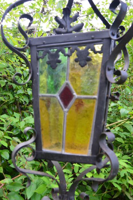 Late Victorian Wrought Iron Stained Glass Lantern