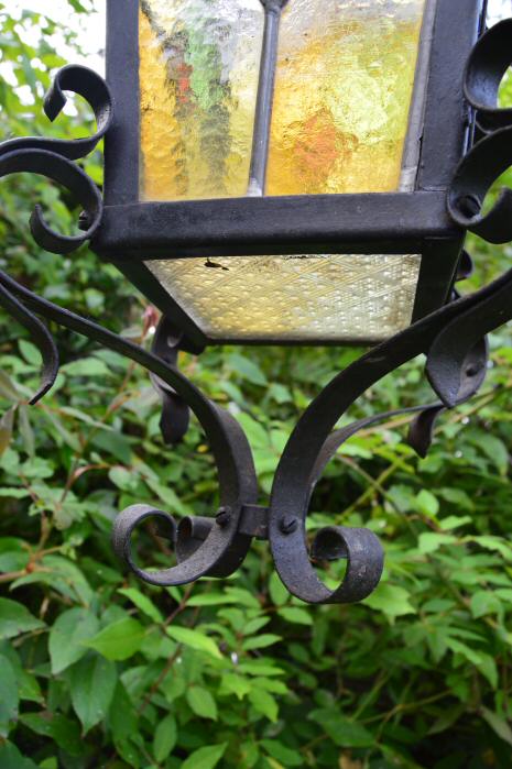 Late Victorian Wrought Iron Stained Glass Lantern