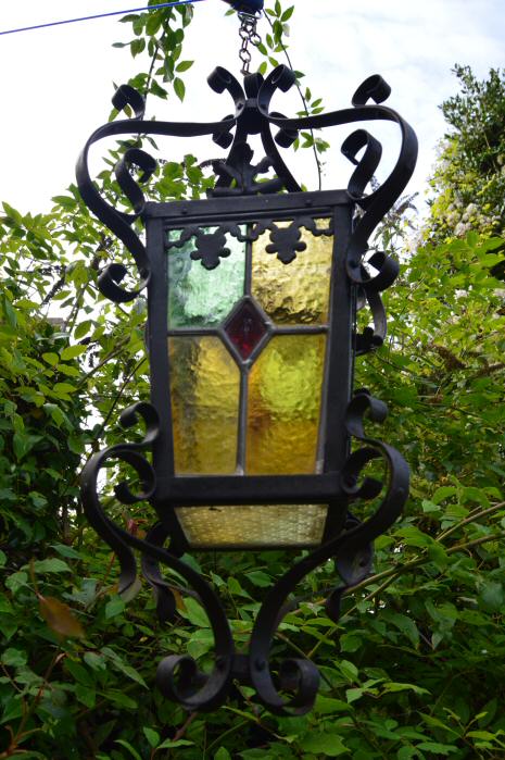 Late Victorian Wrought Iron Stained Glass Lantern