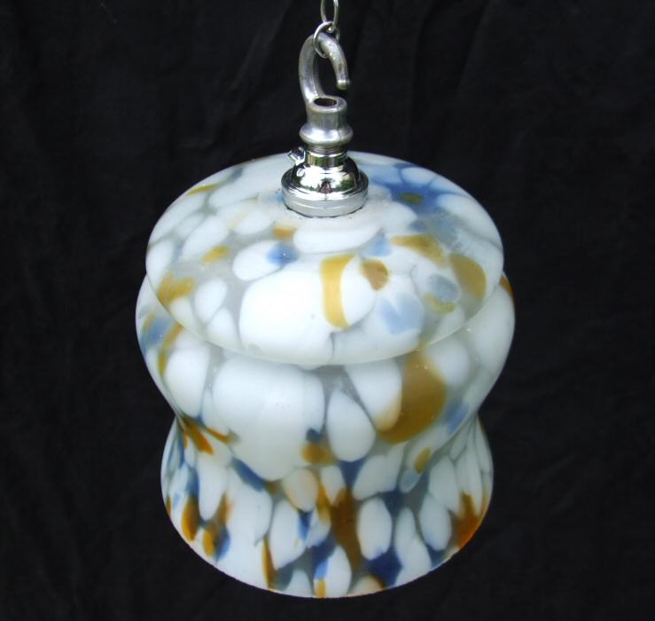 Art Deco mottled white, tangerine and blue shade