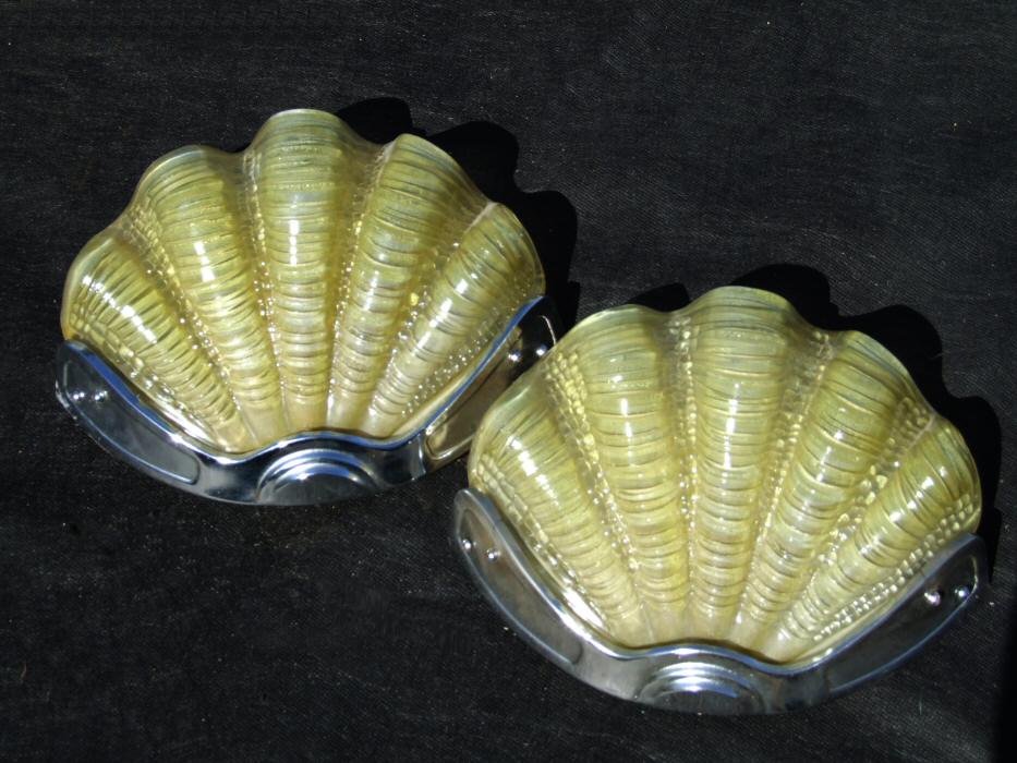 Pair of Lemon Art Deco Shell Wall Lights 