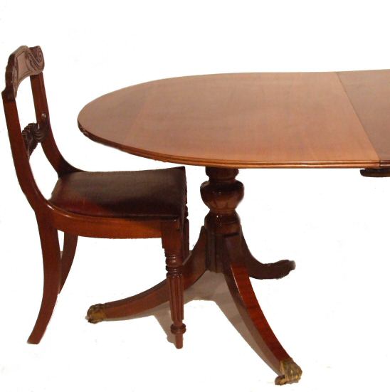 19th Century twin pillar mahogany dining table