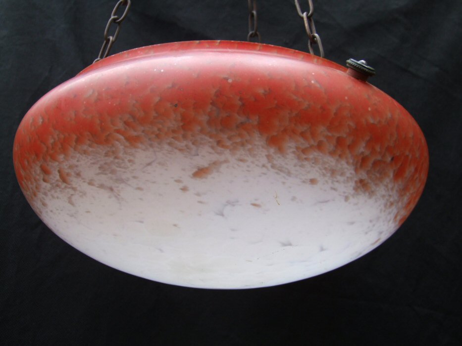 Mottled White and Tomato Red Art Deco Ceiling Light