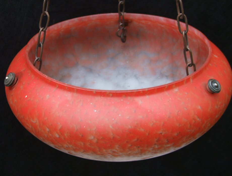 Mottled White and Tomato Red Art Deco Ceiling Light