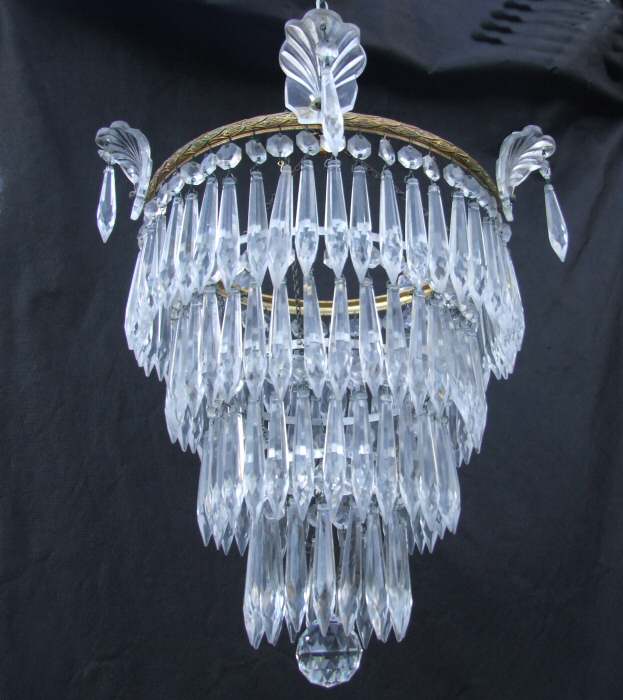 A Large Mid 20th Century 4 Tier Icicle Drop Chandelier