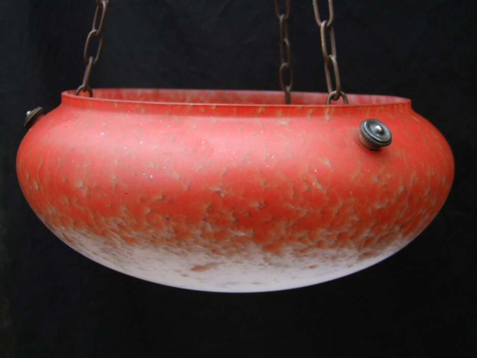 Mottled White and Tomato Red Art Deco Ceiling Light