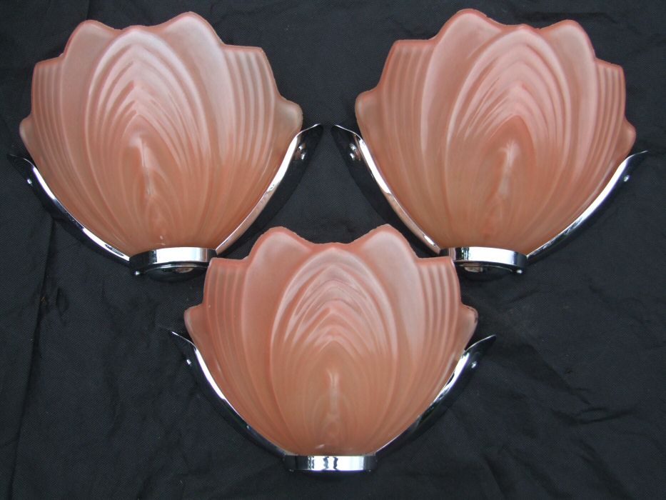 Set of 3 Salmon Pink Petal Art Deco Petal Wall Light