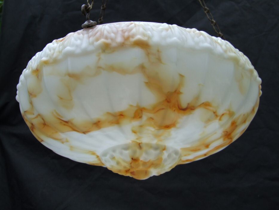 Large Art Deco Ceiling Light with caramel veins and Oak Leaf decoration