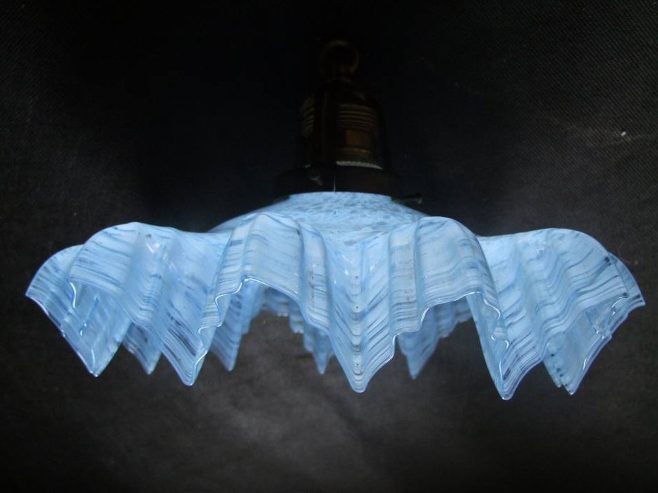 Stunning Edwardian Aquamarine Mottled Blue Petal Ceiling Light 