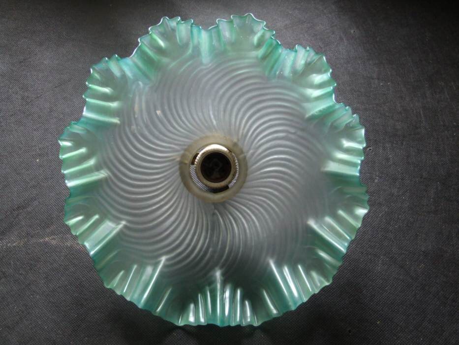 Stunning Edwardian Opaque Petal Ceiling Light edged in Emerald Greeen