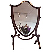large Edwardian inlaid shield shaped dressing table mirror