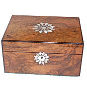 Figured walnut Victorian jewlery box with mother of pearl inlay