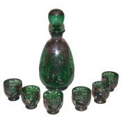 deco green decanter and glasses