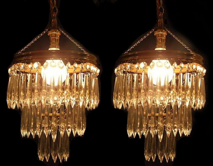 Mid 20th Century Matching Pair of Icicle Drop Chandeliers