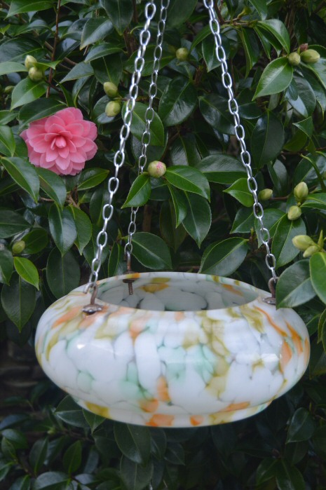 Small Art Deco Mottled Tangerine and Green Ceiling Light 