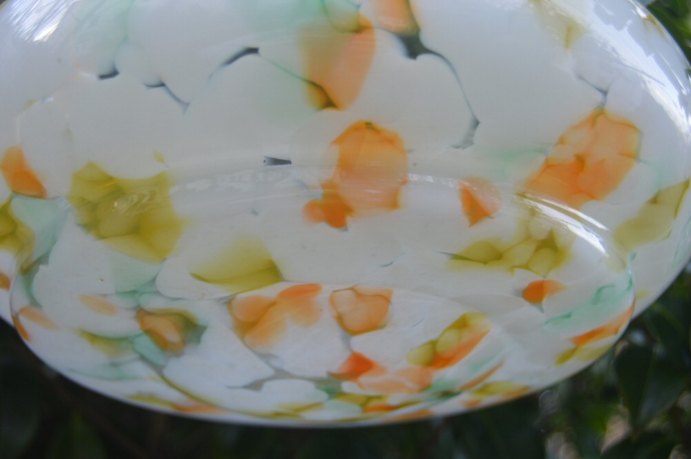 Small Art Deco Mottled Tangerine and Green Ceiling Light 