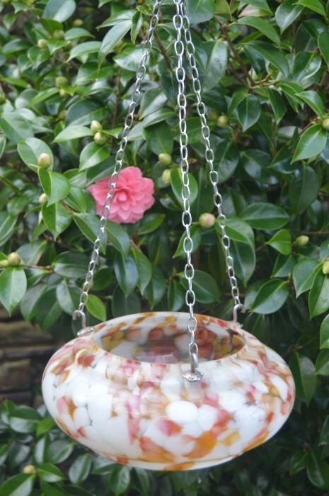 Small Art Deco Mottled White, burgandy and caramel Ceiling Light 